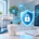 IT-Sicherheit in der Zahnarztpraxis: Digitales Schutzschild mit Schloss symbolisiert den Schutz sensibler Patientendaten und digitaler Röntgenbilder